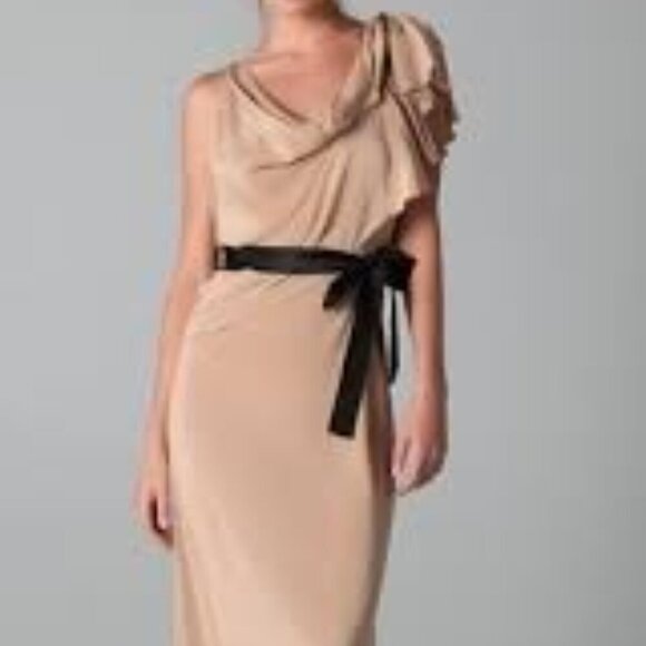 Gryphon Belle Maxi Dress 100% Silk Belted Navy Blue H11SE465 Size Small - Picture 2 of 15